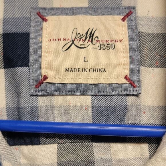 Men's Johnston And Murphy Blue and White Checkered Button Down - Picture 2 of 8